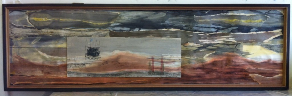 Oare Salt Marsh 2, woodcut on mixed media collage