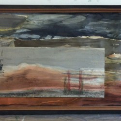 Oare Salt Marsh 2, woodcut on mixed media collage