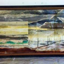 Oare Salt Marsh 1, woodcut on mixed media collage